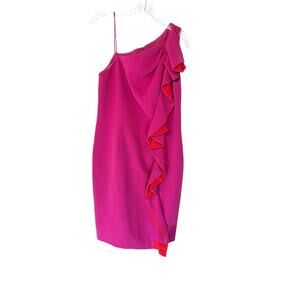 Rickie Freeman for Teri Jon Pink Ruffle Cocktail Hour Sheath Dress Size 12
